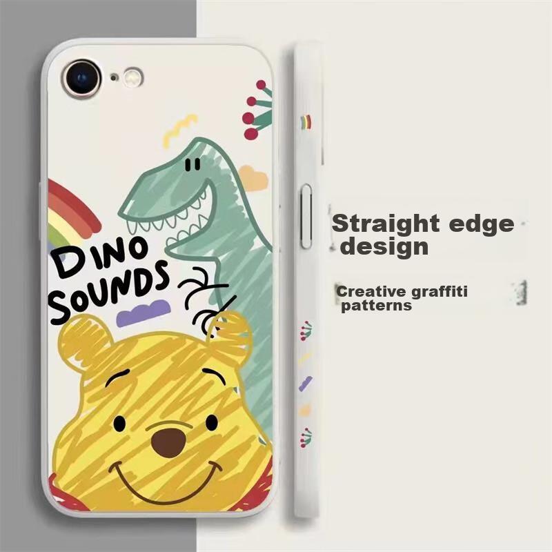Liquid Silicone Case for IPhone 7/8/SE2, Protective Cover with Painted Creative Design, Shockproof Soft Doodle Winnie The PoohWhite