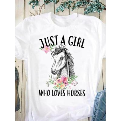 Женские белые футболки с короткими рукавами и круглым вырезом из чистого хлопка с принтом лошади
