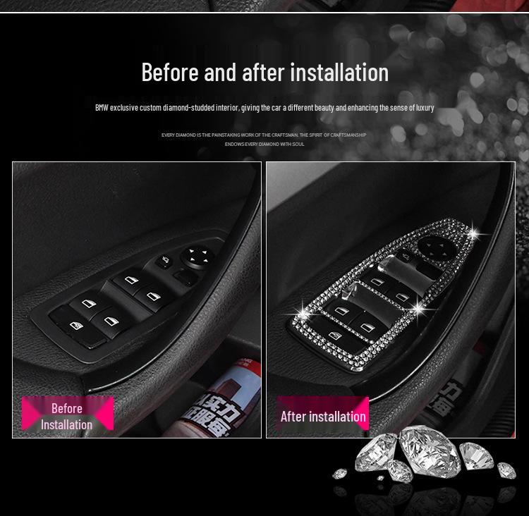 Наклейки с декоративной инкрустацией бриллиантами для модификации интерьера BMW для 16-20 X1 Стеклоподъемники (Передний задний)