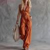 2026 Linen Blend Sleeveless V-Neck Jumpsuit High Waist Straight Leg Romper Women Casual Streetwear