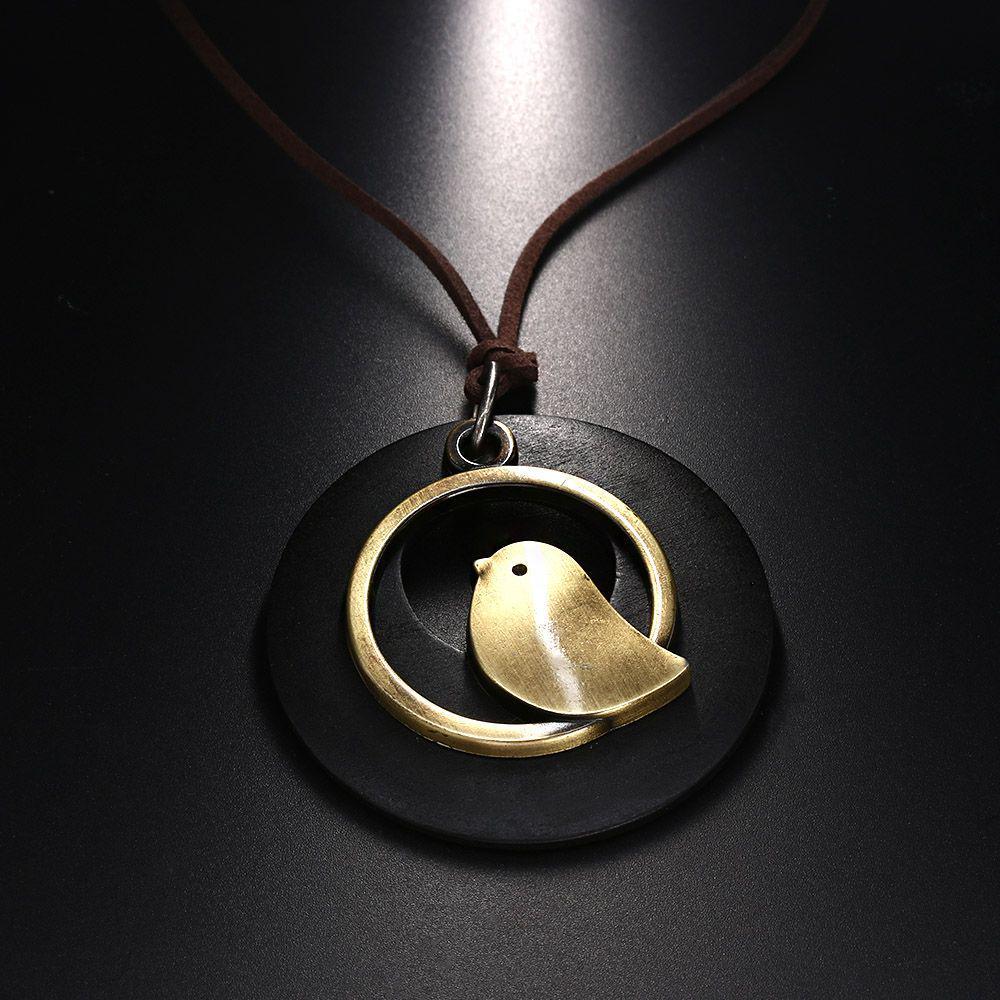 Jewelry Handmade Bohemia Wooden Necklace Velvet Chain Bird Pendant
