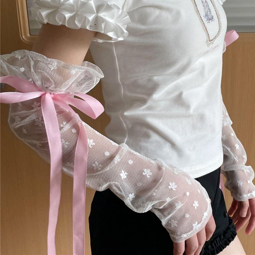 Bow Knot Lolita Arm Sleeve Lace Wrist Cuffs Versatile Fake Sleeves Cuffs Stage Performance