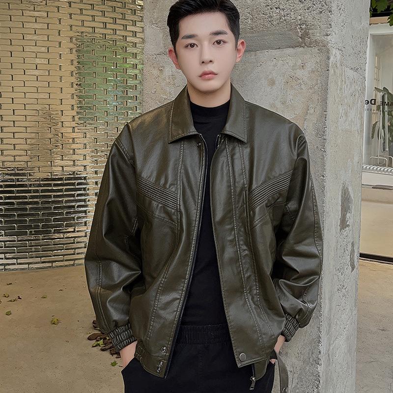 Кожаная куртка мужская осенне-зимняя американская ретро-парная флисовая теплая кожаная куртка локомотивная мужская ветрозащитная повседневная куртка