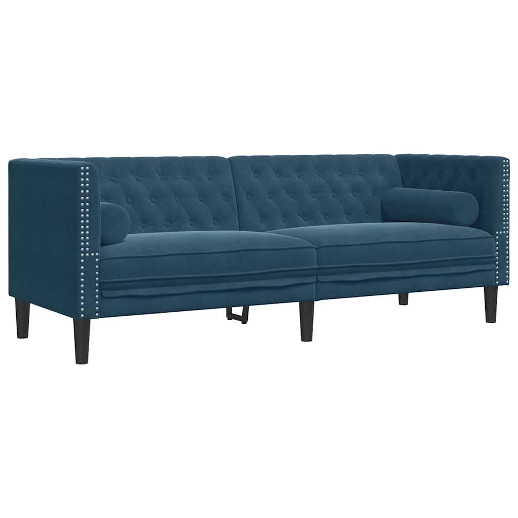 Chesterfield Sofa with Neck Pillows 3 Seater Blue Velvet