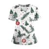 Женская футболка с коротким рукавом, рождественским принтом, V-образным вырезом, на пуговицах сбоку и разрезом