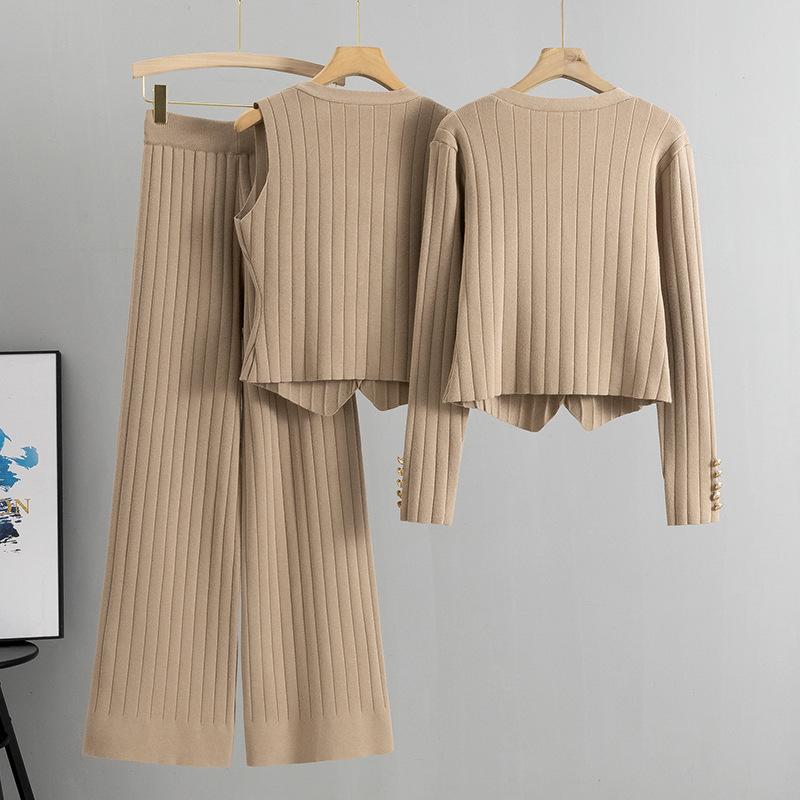 Wide Leg Pants Plus Size Sweater Women's Autumn Vest Knitted Cardigan Pant Suit