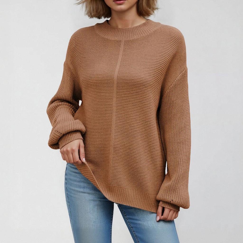 Женский пуловер с круглым вырезом, длинными рукавами, повседневный, свободного кроя, вязаный, однотонный, мягкий