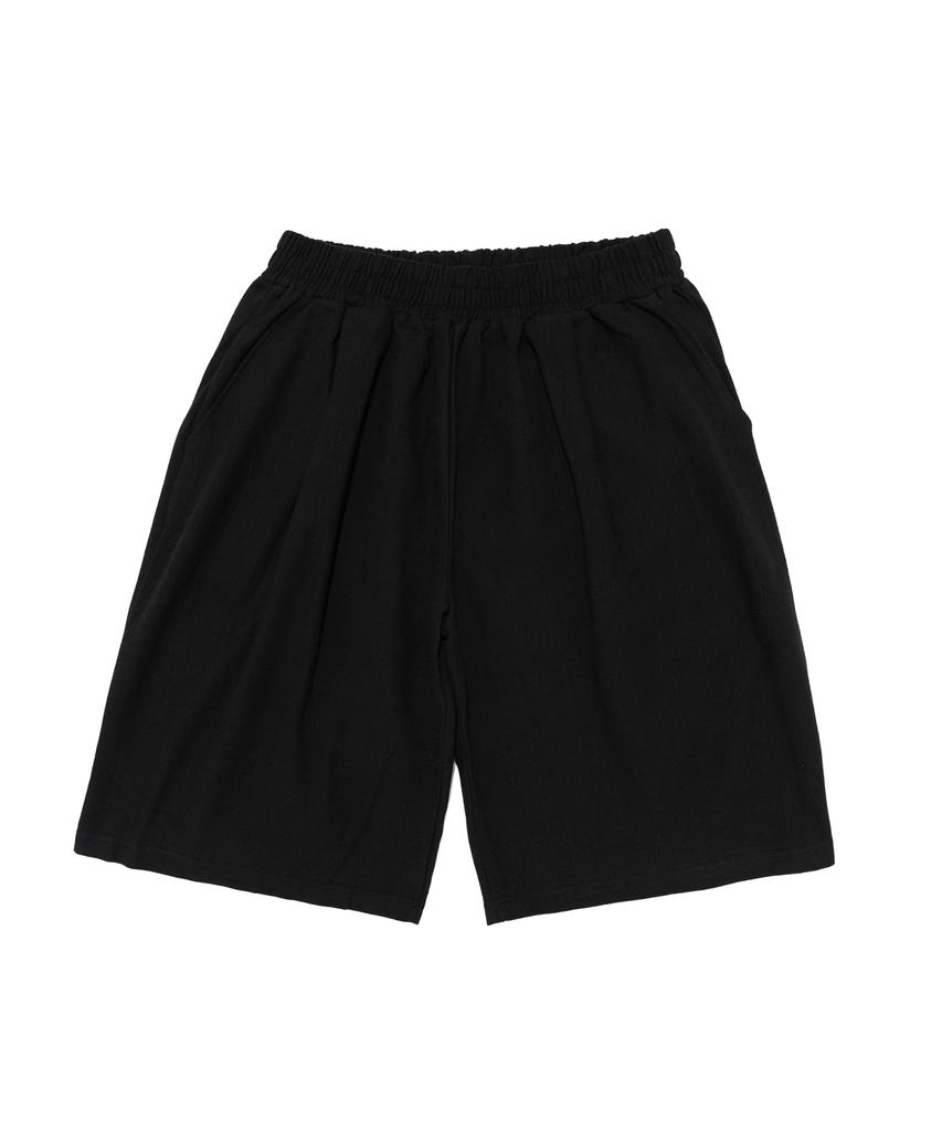 CARGOBROS Linen-Like Pintuck Wide Shorts (Black)