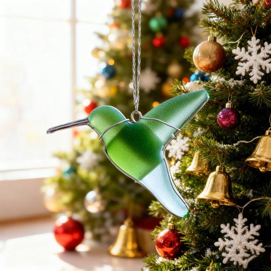 Sea Glass Bird Ornaments Handmade Ocean Style Hummingbird Bluebird Hanging Decoration Sea Glass Art Keepsake for Coastal Xmas Tree Decor