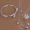 Retro Silver Jewelry Set: Water Drop Earrings, Bracelet, Necklace, Ring, and Oval Earrings for Women