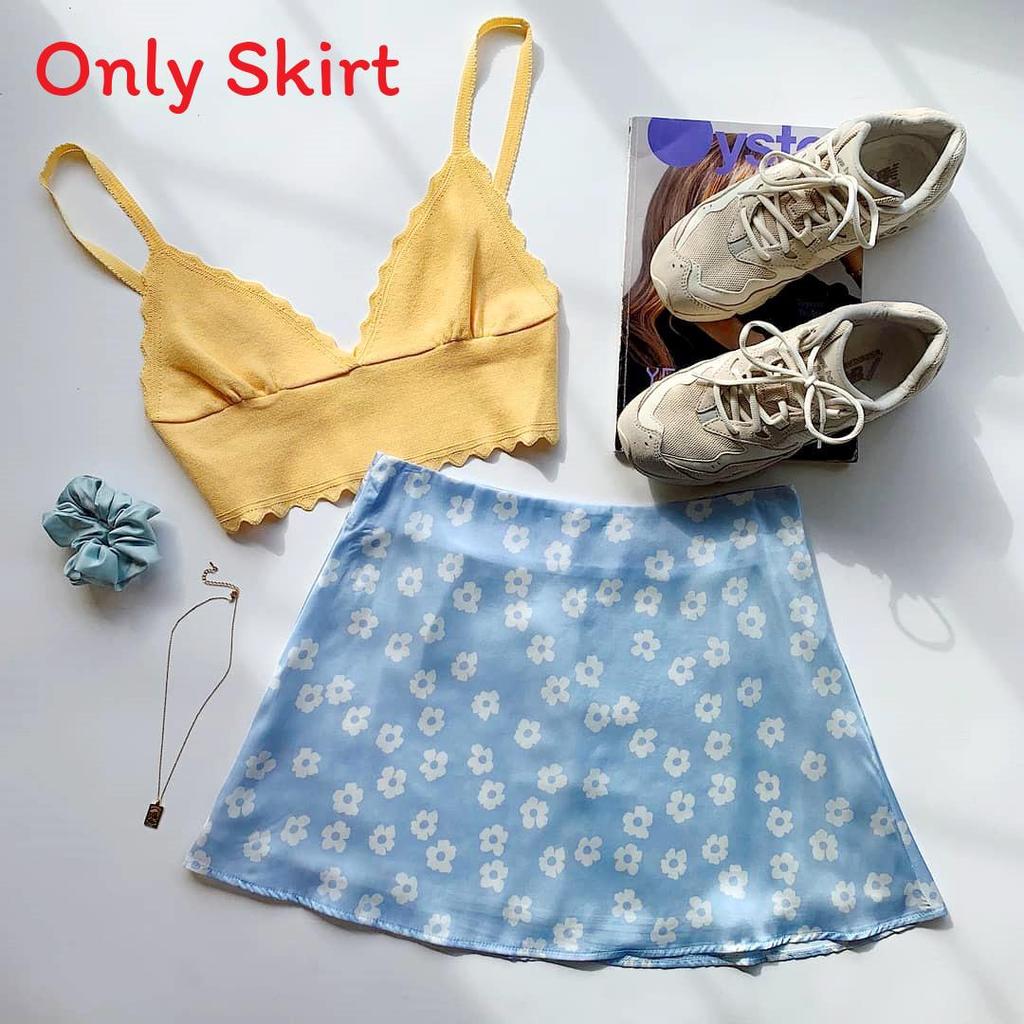 Satin Floral Print Short Skirt With High Waist Zipper For Spring Fashion Women
