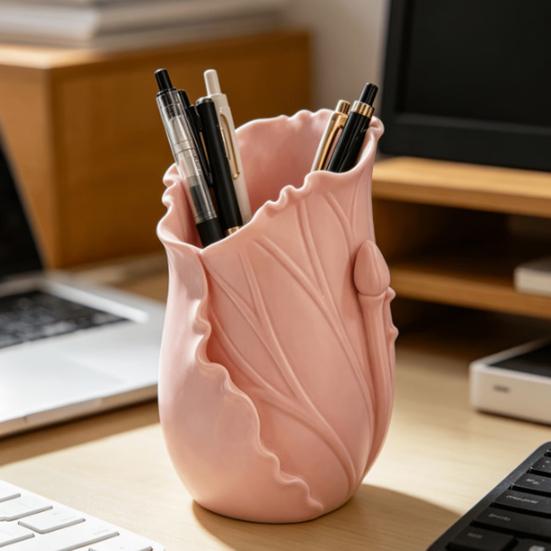 Lotus Leaf Pen Holder, 3D Printed Bionic Desk Organizer, Cute Stationery Holder for Home Office, Nature Decor Gift for Desk