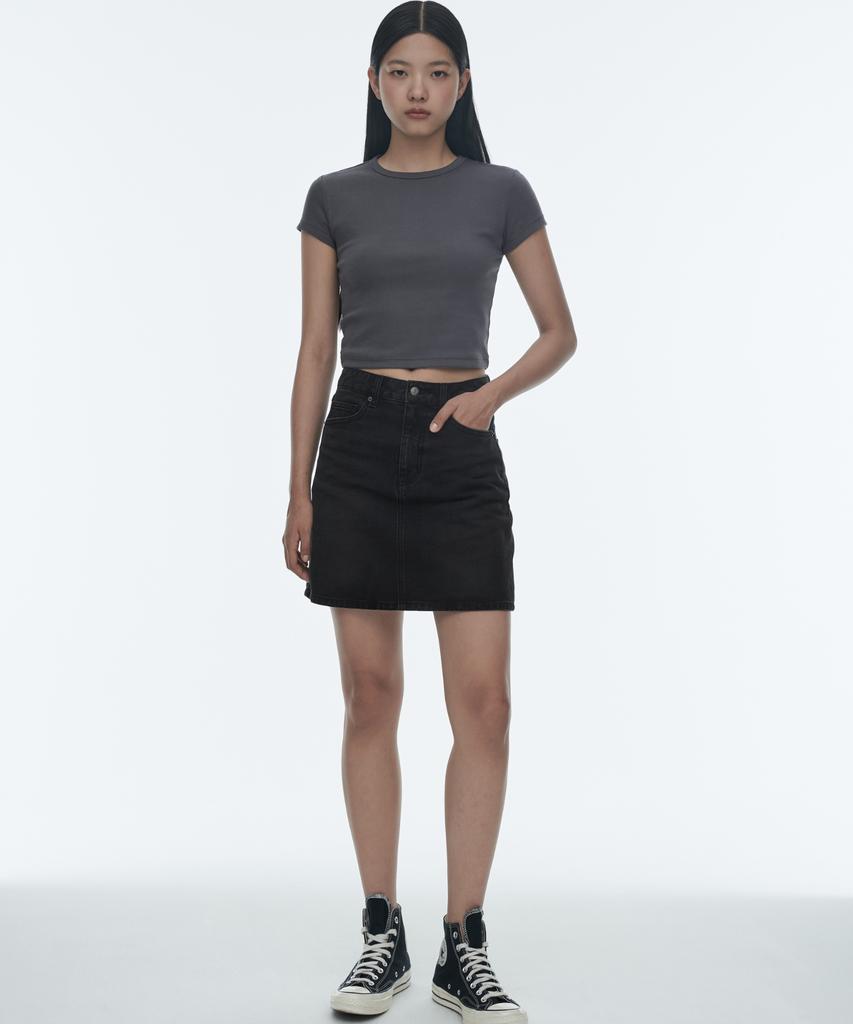 MUSINSA STANDARD WOMAN Women'S Slim Crop Crew Neck T-Shirt [Dark Grey]