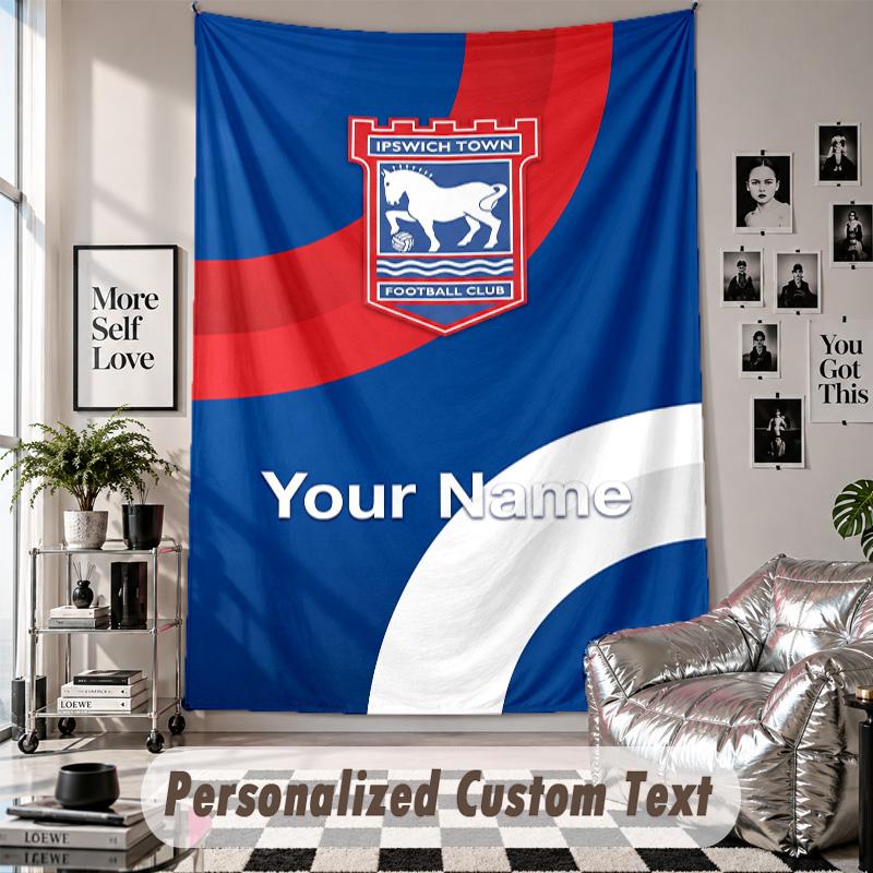 Wall Hanging Tapestry With Custom Name & Text, Ipswich Town Decorative Tapestry For Bedroom