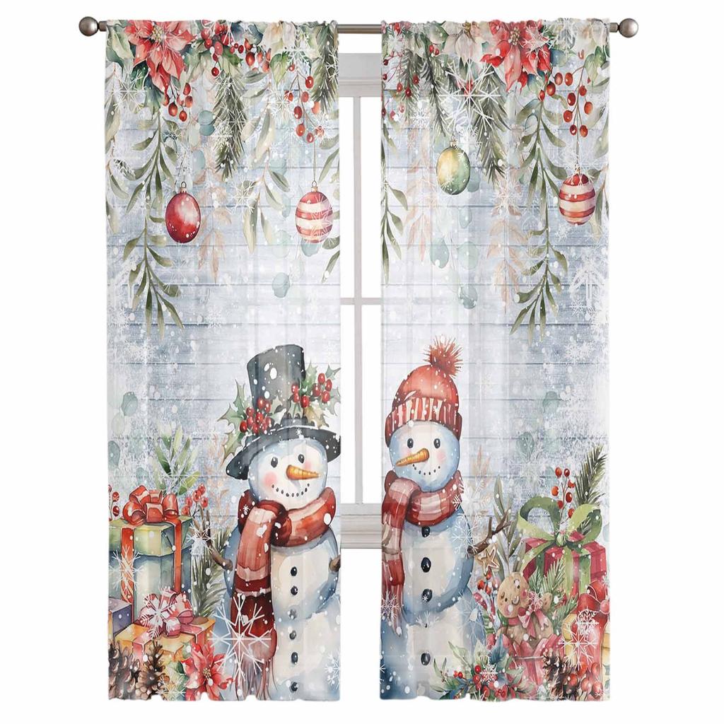 Рождественские Зимние Снеговики Снежинки Прозрачные Шторы Рождественские Украшения Для Дома Оконные Тюль Шторы Для Гостиной Спальни