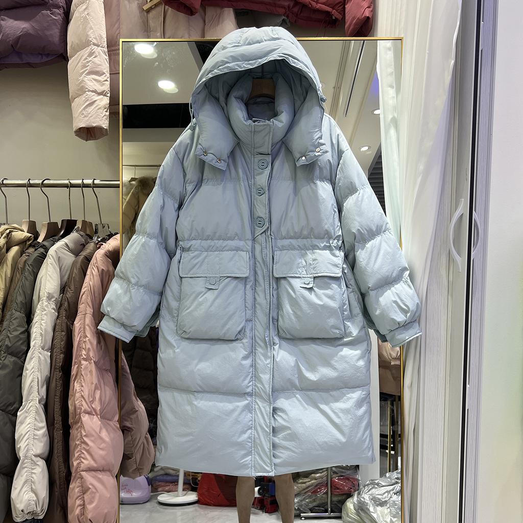 Корейская белая куртка-пуховик на талии с утиным пухом, женская зимняя, новая, средняя и длинная, утолщенная, нишевая, дизайн, куртка с капюшоном, прилив