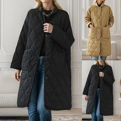 Винтажная женская однотонная стеганая куртка средней длины с хлопковым воротником, теплая зимняя женская куртка 2023 года, модное свободное теплое стеганое пальто