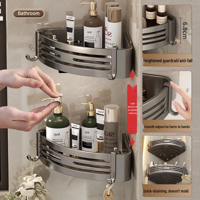 Gunmetal Punch-Free Space Aluminum Corner Bathroom Shelf