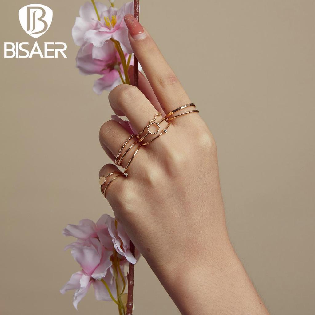 Bisaer Different Style Rhinestones & Metal Lines Alloy Ring-simple for Ladyies Daily Jewelry