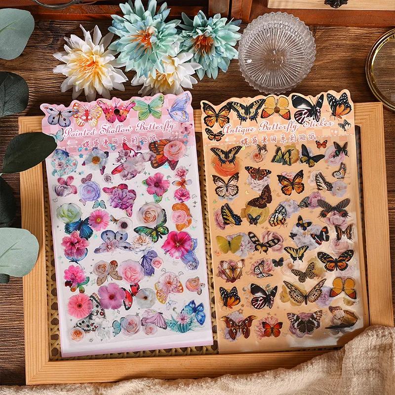 2 шт. Наклейка для скрапбукинга DIY Junk Journal Decor Фотоальбом Креативные канцелярские принадлежности Цветы Бабочки Водонепроницаемые наклейки из ПВХ