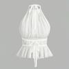 Sleeveless Chiffon Vest Tops Pleated Women's Crop Top Ins Style Lace-up Camisole  Beach