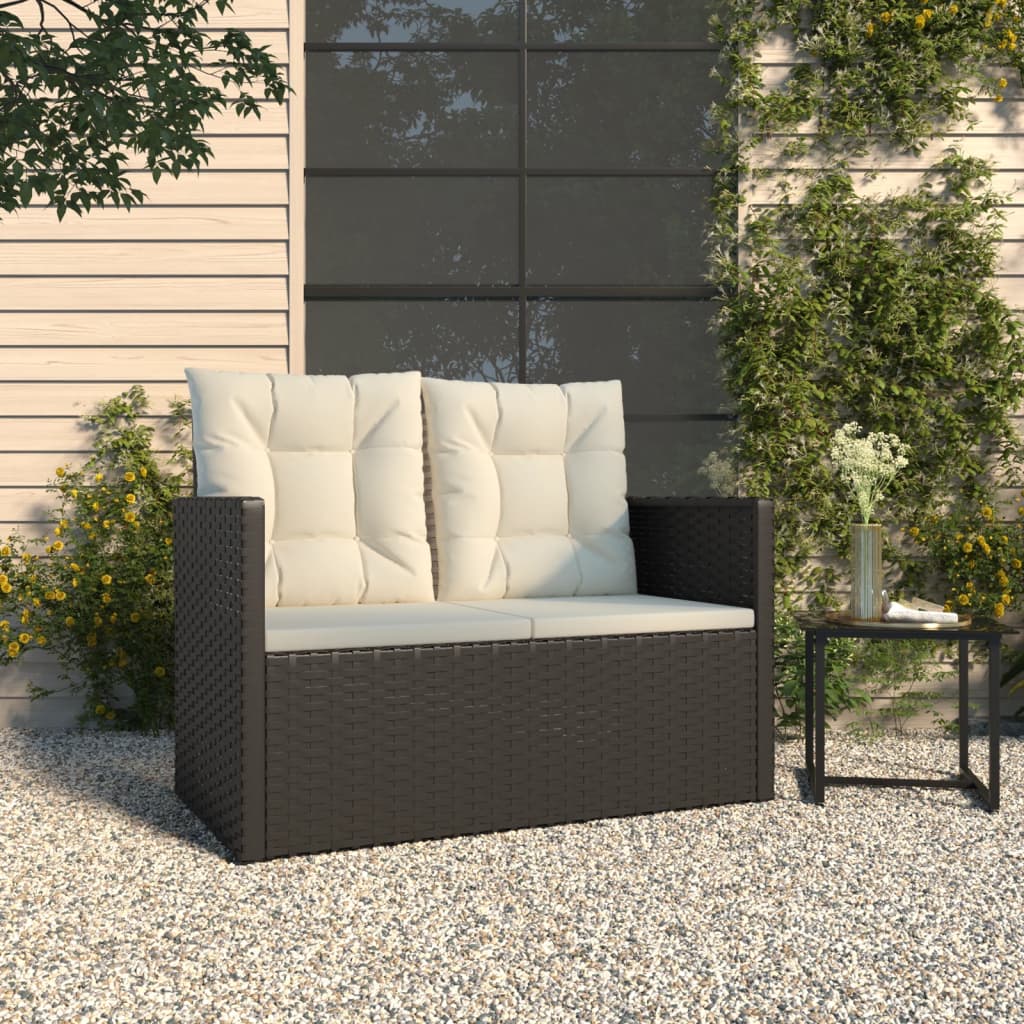 Vidaxl Ławka Ogrodowa Z Poduszkami, Czarna, 105 Cm, Polirattan