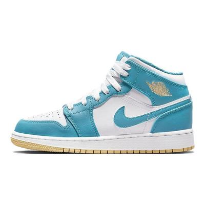 Кроссовки Air 1 Mid GS Aquatone для детей, сине-белые с небесно-золотым, DQ8423-400