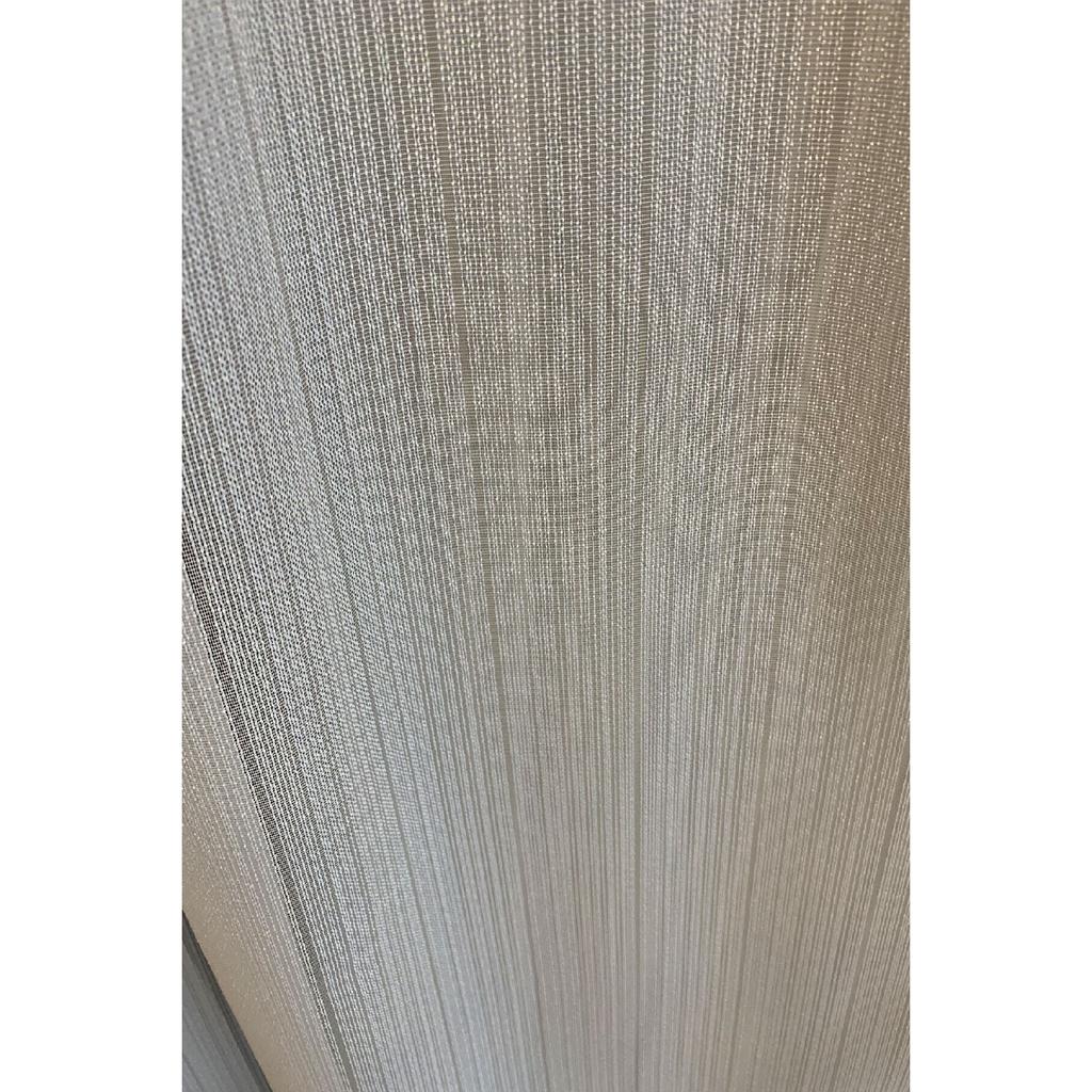 Занавес из тюля цвета экрю в полоску со спортивным рисунком