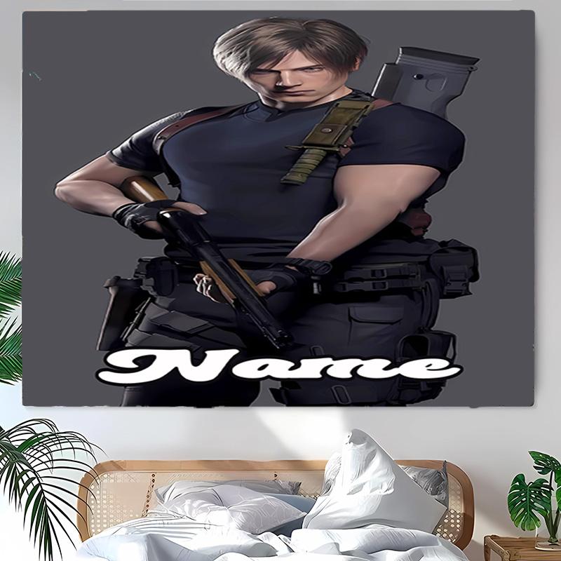 Personalized Resident Evil Leon S. Kennedy Background Tapestry,Custom Name Birthday Party,Multifunctional Wall Decoration for Home Decor,Various Occas