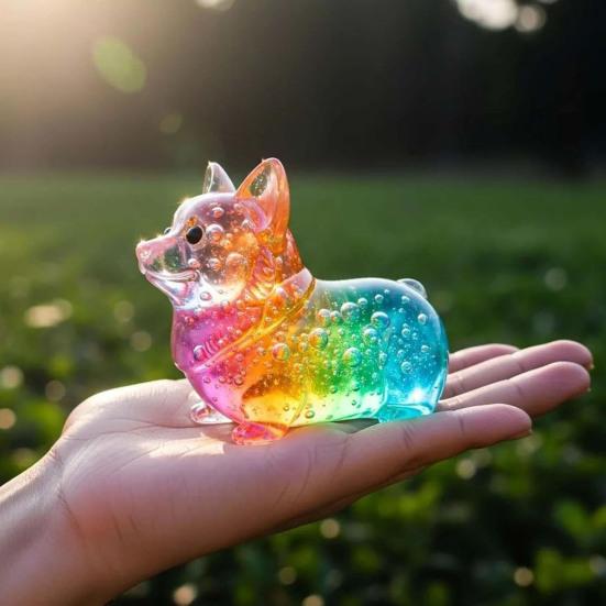Юшэн Цветные Стеклянные Украшения Собаки Радужный Градиент Фигурки Щенков Декоративная Скульптура Собаки Подарок на Праздники Дни Рождения