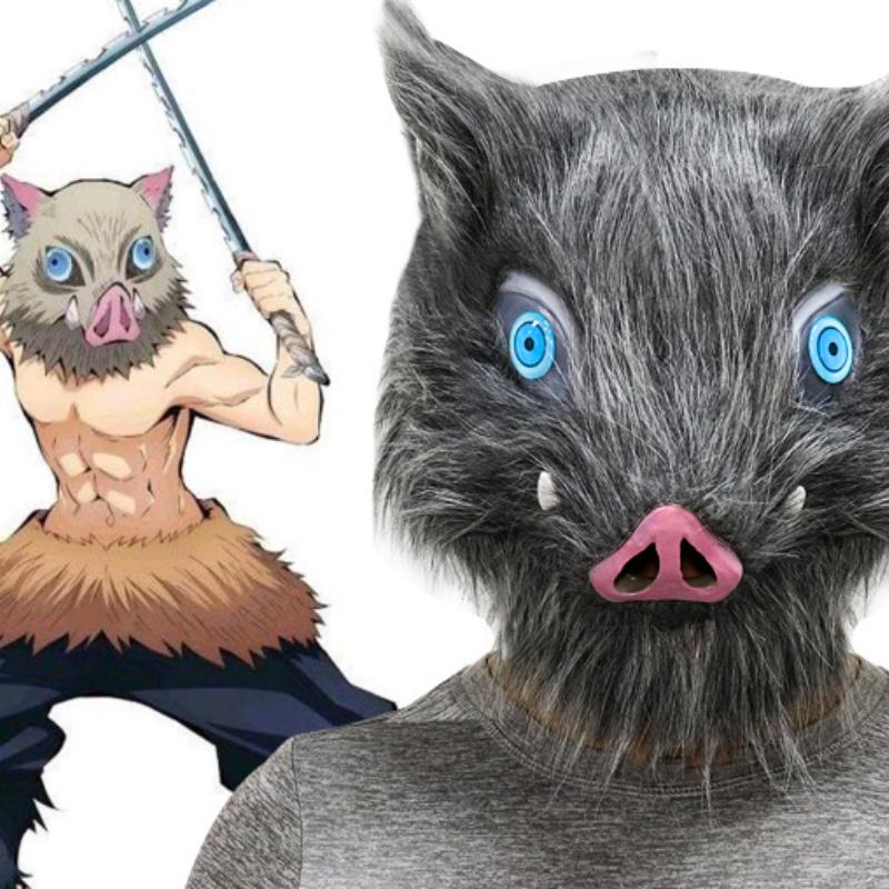 Hashibira Mask Helmet Cosplay Hood Hair Pig Mask Headwear Halloween Carnival Costume Prop