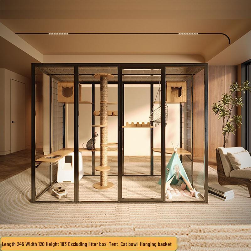 Luxury Solid Wood Panoramic Cat Villa - Large Indoor Glass Cat Room
