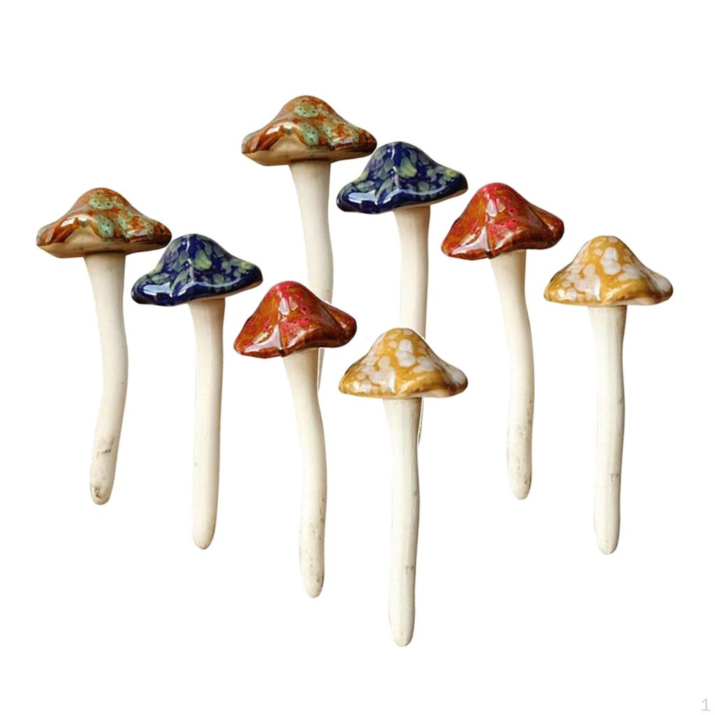 Colorful Garden Mushrooms, Fairy Mushroom Toadstool Ceramic 8pcs Pots Decoration