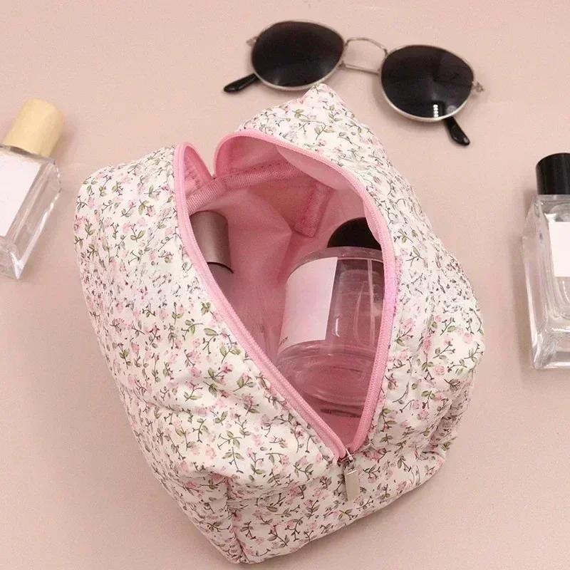 Органайзер для хранения, пухлые стеганые косметички с цветочным принтом, косметичка с цветочным принтом, большая дорожная косметичка, аксессуары для макияжа