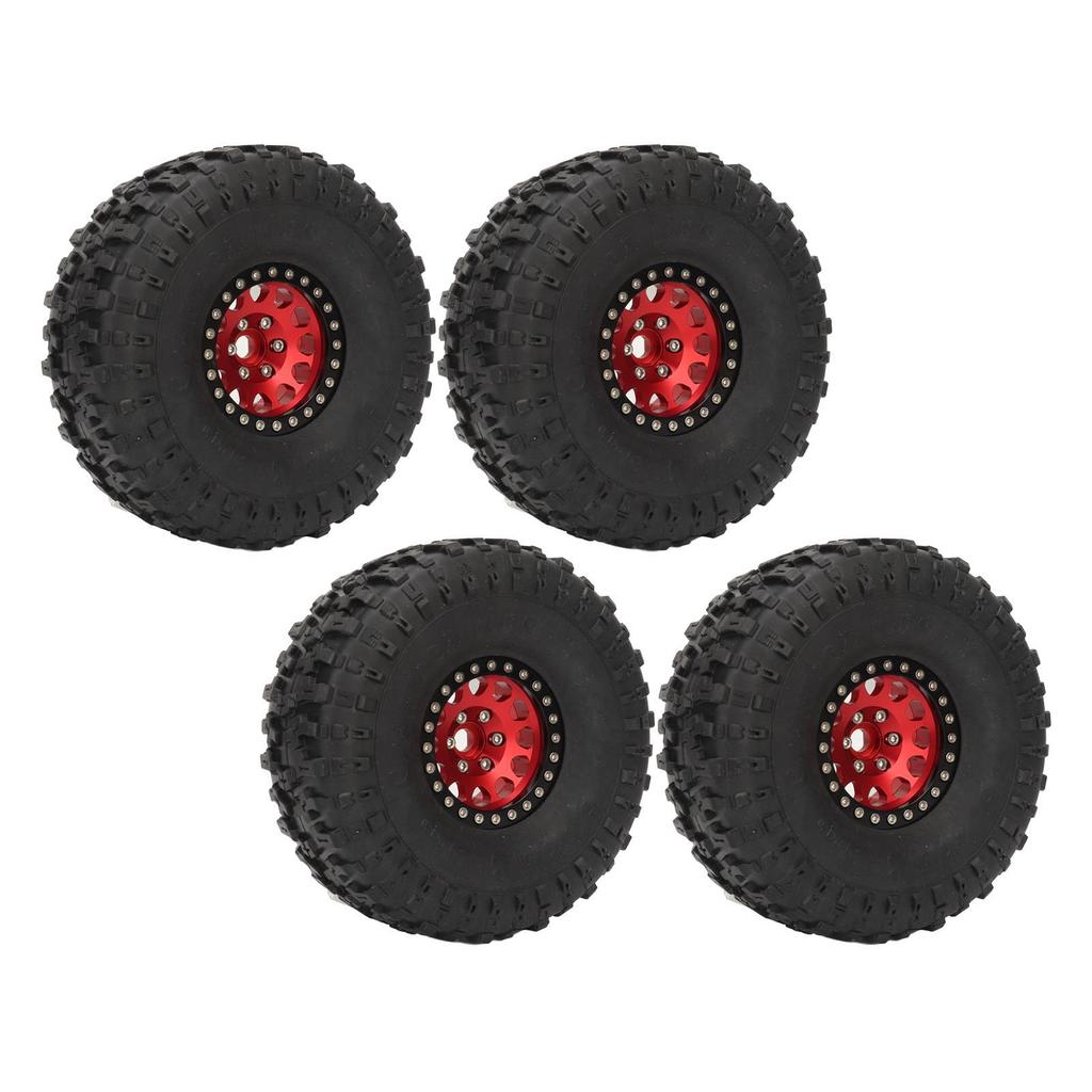 4PCS 1.9inch RC Crawler Rubber Tires 12 Hole Aluminium Alloy Wheels Hub Replacement for SCX10 1 10 Red