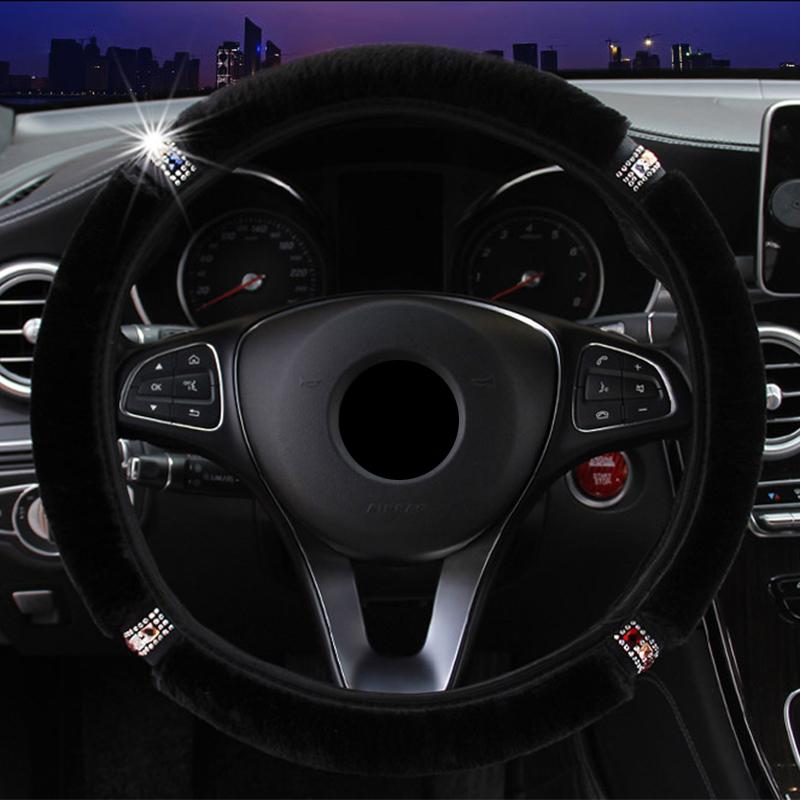 Универсальный чехол на руль автомобиля диаметром 37-38 см, мягкий плюшевый чехол со стразами, аксессуары для интерьера, чехол на руль