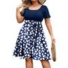 Women's Fashionable And Trendy Round Neck Short Sleeved Waist Print Dress In Plus Size