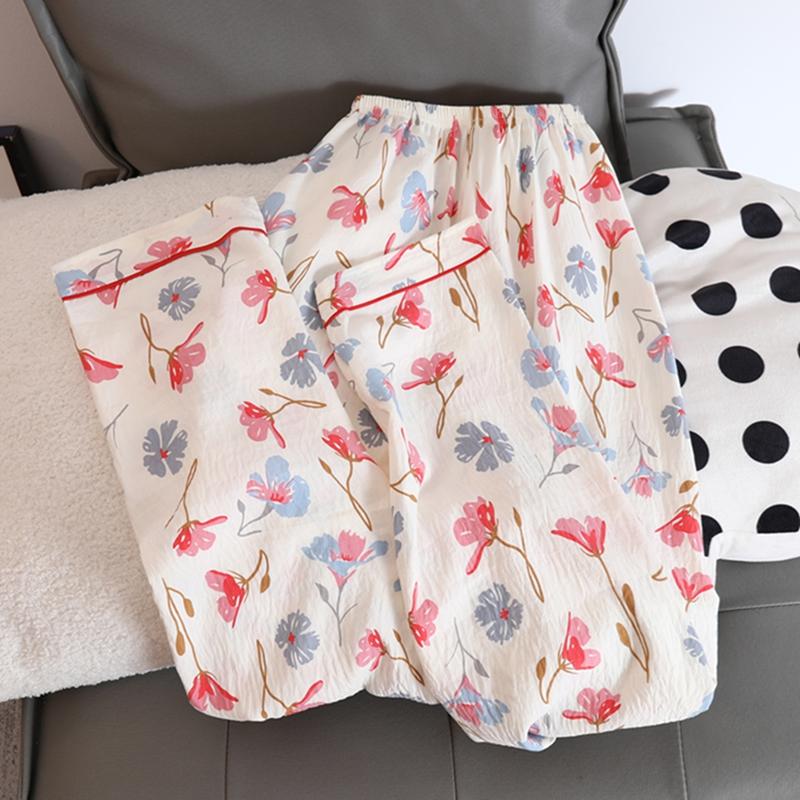 Homewear Flower Print V-neck Women's Pajamas Set Aesthetic Art Soft Two-piece Pajamas Set Sweet Casual Autumn  Sleepwear
