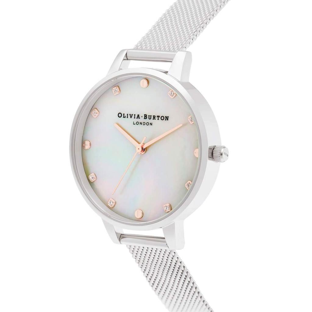 Authorized Distributor [OLIVIA BURTON] Olivia Burton Watch Women's OB16SE07 Classics Demi Mother of Pearl Rose Gold & Silver Mesh