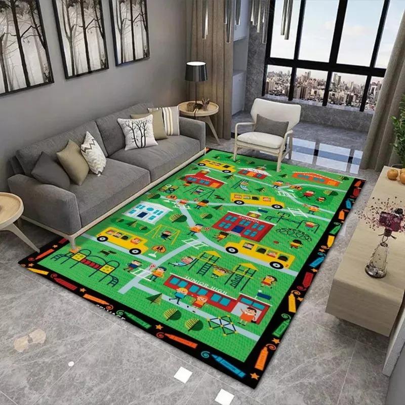 Игровой ковер для детей «Дети железной дороги» Ковер большой площади Подходит для гостиной и детской спальни Коврики Противоскользящий Износостойкий Мягкий коврик