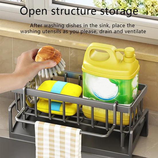 Drain Rack Kitchen Sponge Organizer Large Capacity Multipurpose Self-draining Countertop Dish Soap Holder Sink Caddy