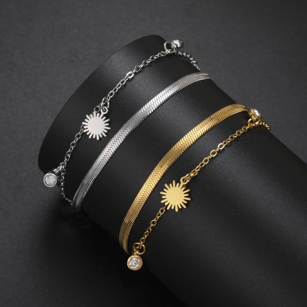 Cazador Daisy Flower Feather Star Cat Charm Bracelet Stainless Steel Gift Snake Chain Bracelets for Women's Mother's Day Gifts