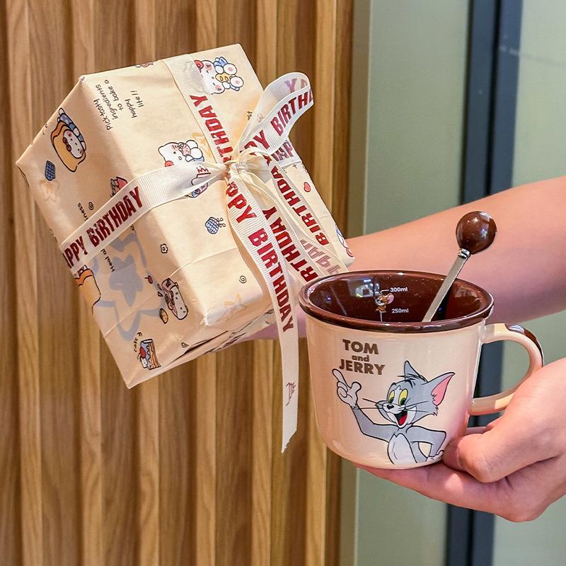 Милая керамическая кружка с кошкой и мышкой для детей с мерной шкалой, бытовая чашка для питья, парная чашка для молока и кофе