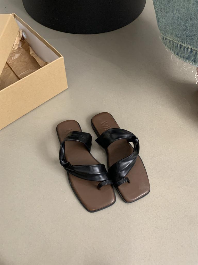 Женские тапочки, женская летняя одежда, новая французская фея, нежная, подходящая юбка, пляжные, мягкие, сандалии с плоским дном и закрытым носком