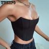 Solid Sleeveless Off Shoulder Velvet Corset Cropped Tops Vest Female Underwear Backless Slim Bustier Tops