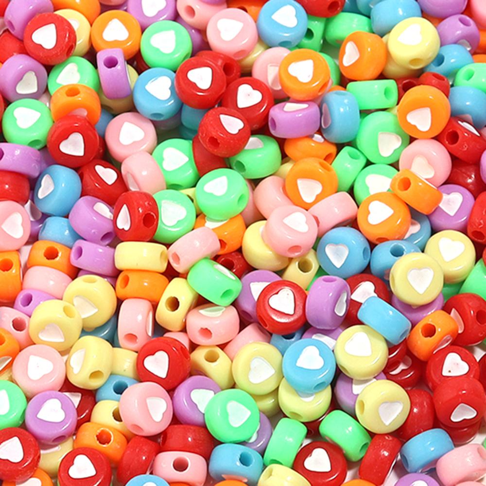 100pcs 7mm Multicolor Acrylic Alphabet Beads Heart Numbers Letter Loose Beads For Jewelry Making DIY Bracelets Gift Wholesale