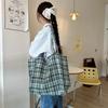 Дорожная холщовая сумка-тоут в корейском стиле, женская сумка-тоут, клетчатая сумка через плечо, женская