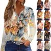 Women's Fashion Casual Printed V-Neck Long Sleeve Decorative Button T-Shirt Top
