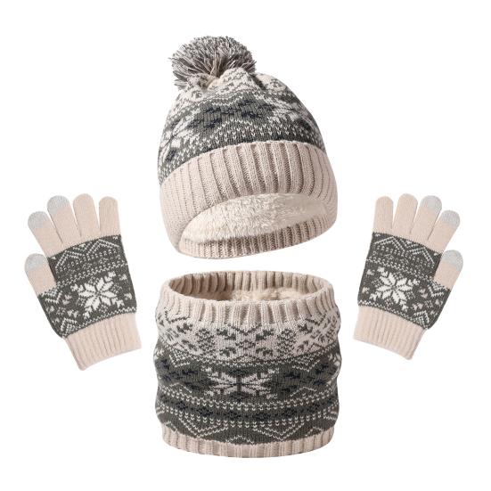 3 Pcs/Set Children Hat Scarf Glove Set Thick Knitted Warm Jacquard Cap Anti-slip Gloves