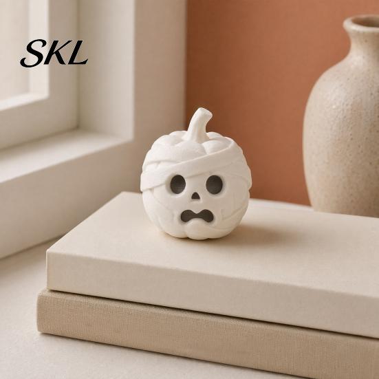 Modern 3D Printed Home Decor Mummy Pumpkin Skull Figurine for Halloween Decorations, Small Tabletop Accents with Funny Expressions Office Desk